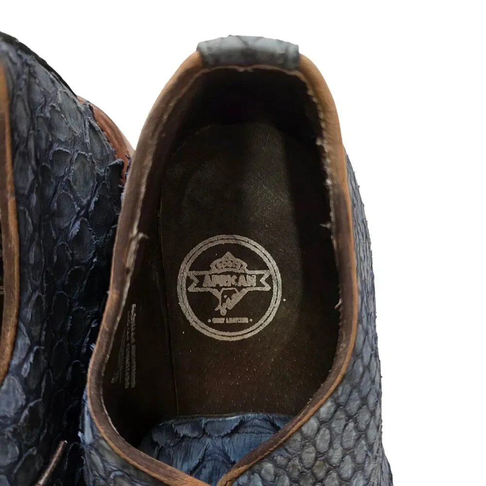 African‎ Handmade Blue Python Snakeskin Leather Derby Oxfords Mens Size 11 USA